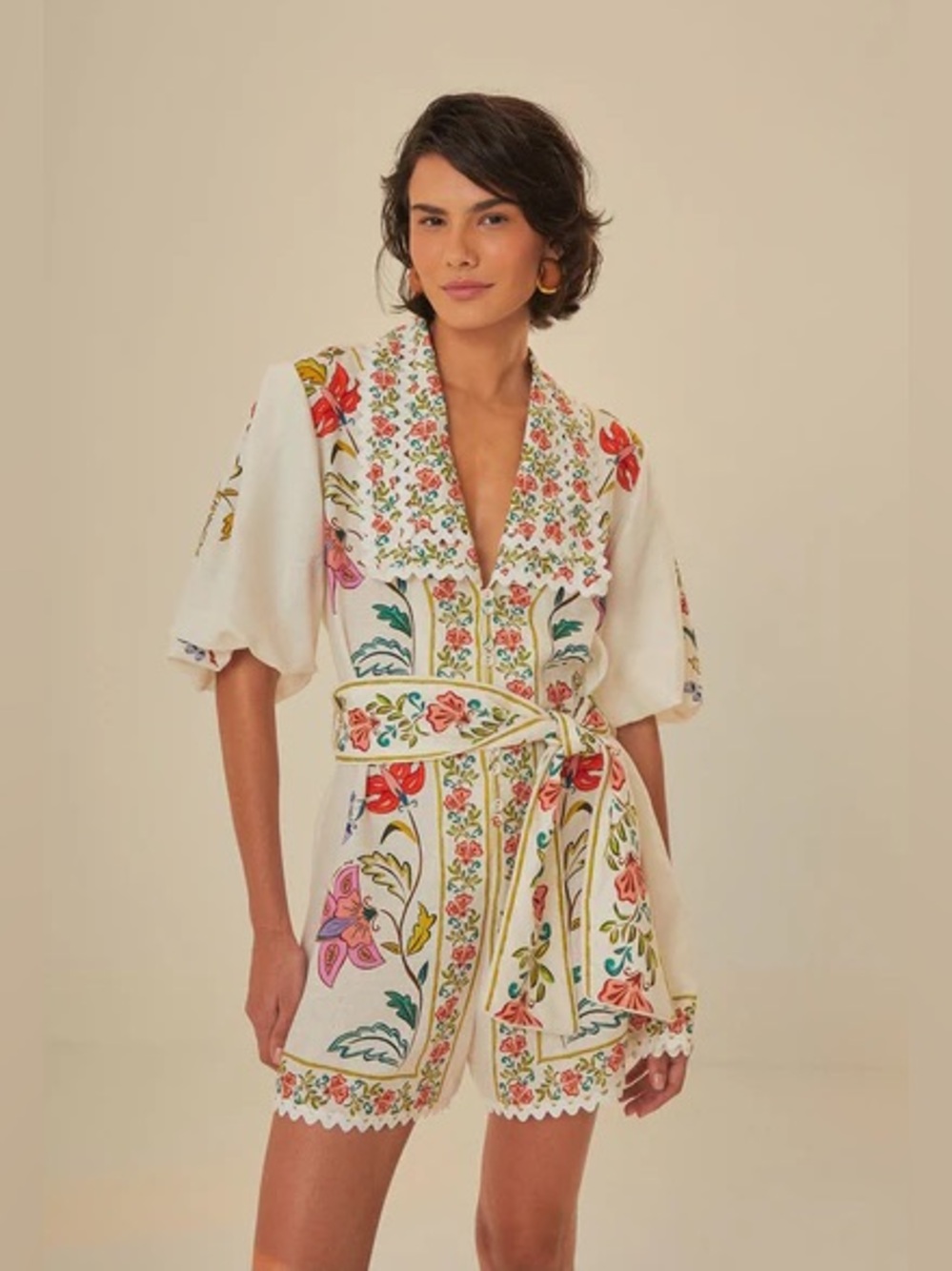 Farm Rio Off-White Floral Insects Romper - Picture 11 of 11